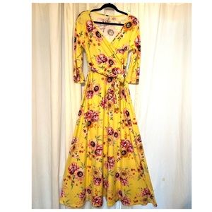 Motherhood Maternity yellow floral maxi dress, size XL.